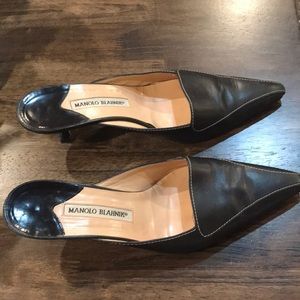Manolo Blahnik black kitten heel mules.  9, 39
